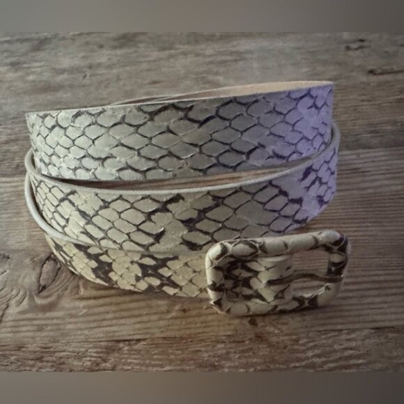 NWT J. Crew Womens Reptile Patterned Cream and Brown Belt Size Large - Picture 1 of 3